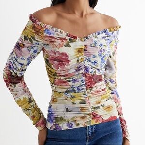Express floral Ruched Off-Shoulder Blouse